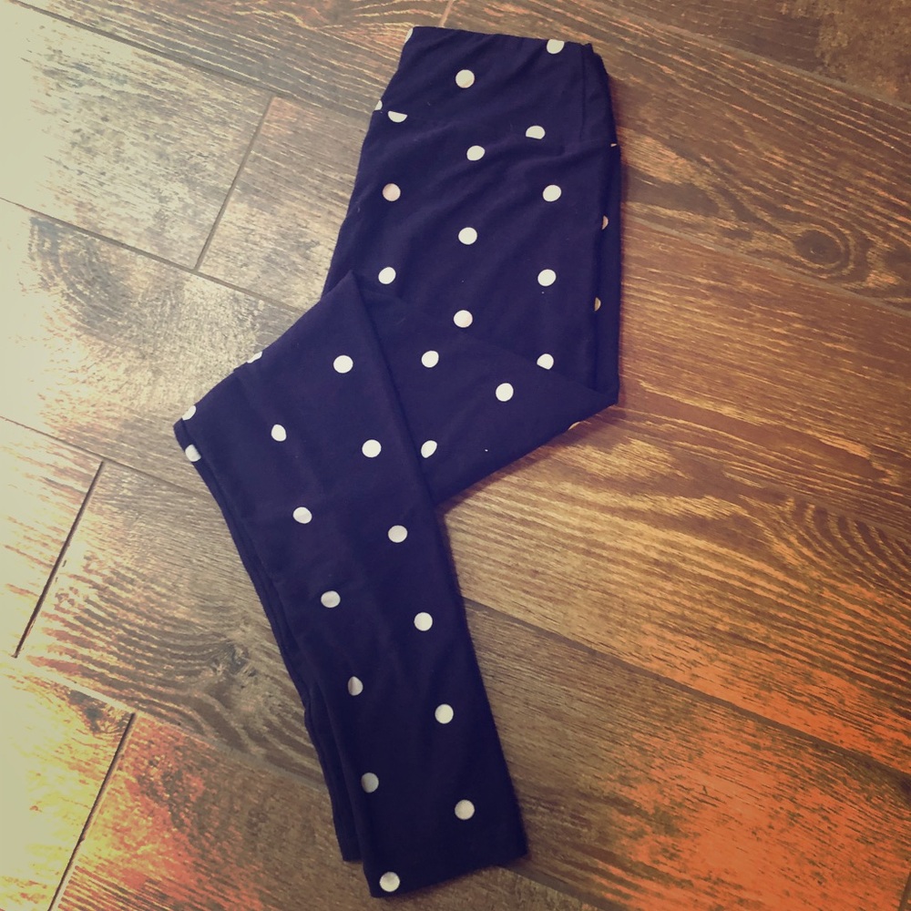 Lula Roe Purple & Cream Polka Dot Leggings